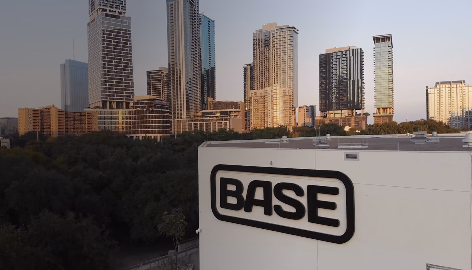 Base Power headquarters beside the Austin skyline